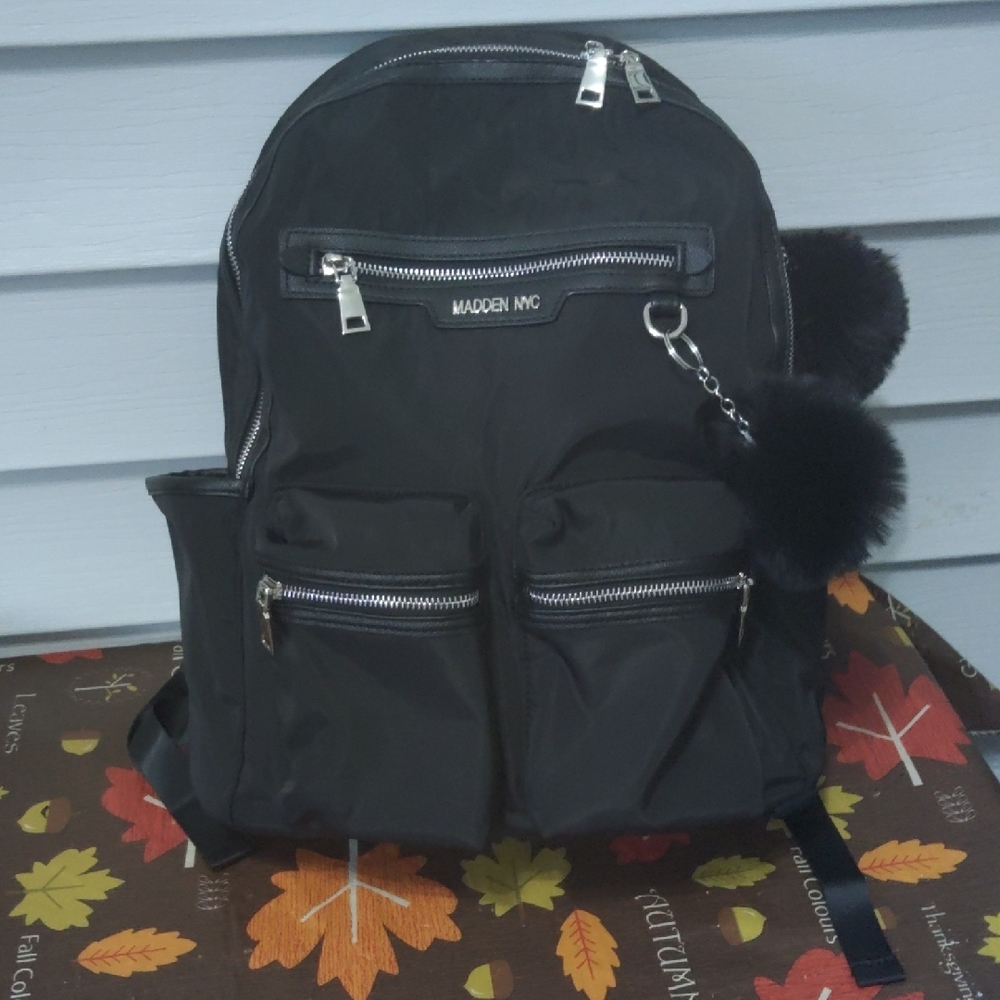 Classic Black Backpack with Silver Zipper Details